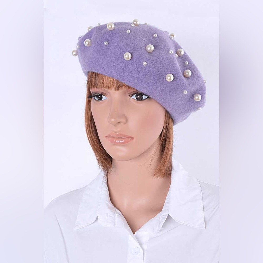 French Beret With Pearls and Metal Accents